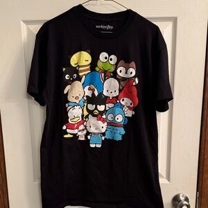 Hello Kitty Black Tee with Colorful Sanrio Character Collage